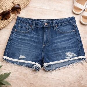 Lucky Brand Boyfriend Denim Shorts 6 Distressed Lace Trim Boho Summer